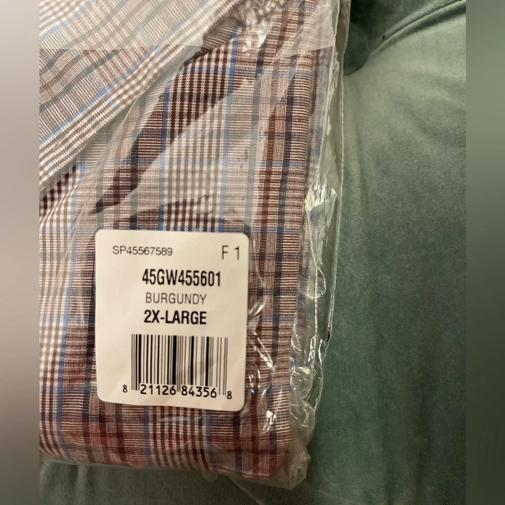 IZOD Mens 2XL Burgundy Plaid Button Down Long Sleeve Shirt Big & Tall NWT